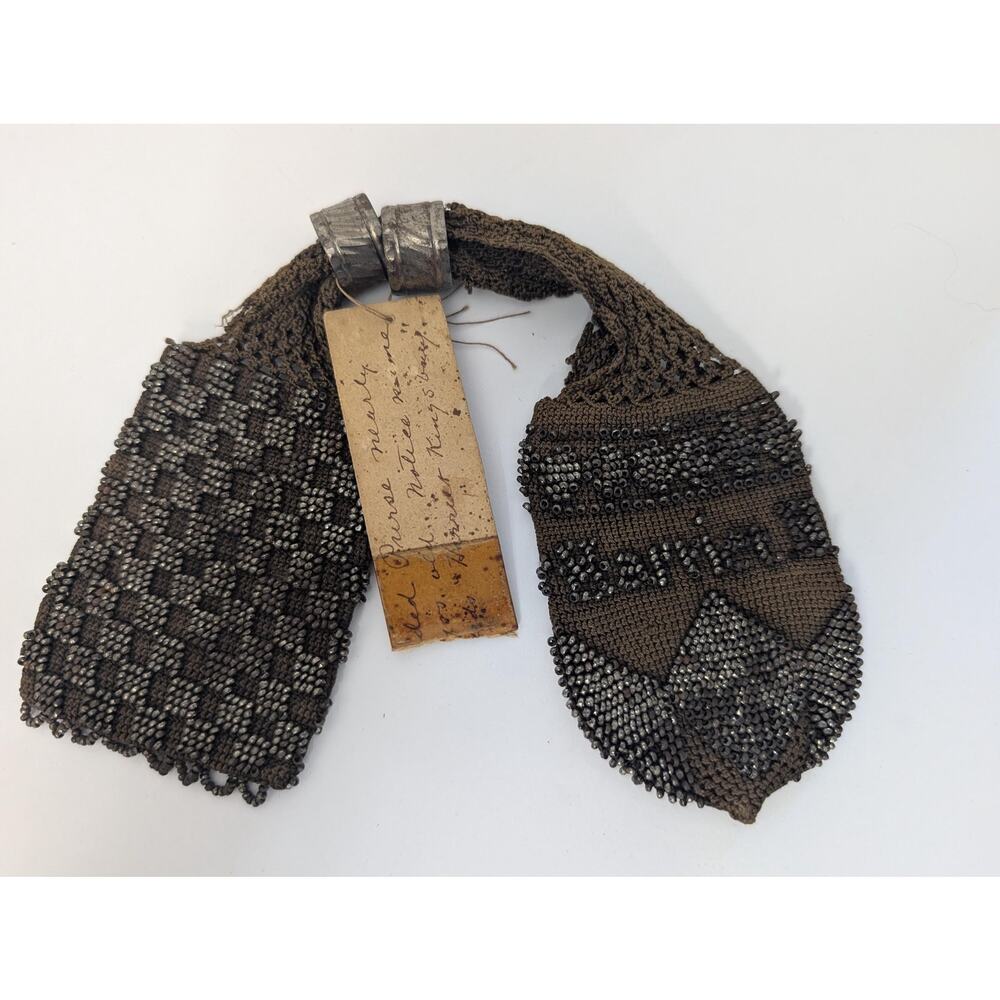 Antique Victorian Miser Purse Harriet King Provenance Hand Beaded Stocking Bag